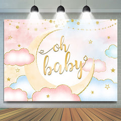 Lofaris Pink Creamy Oh Baby Clowds Moon Gender Reveal Backdrop