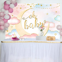 Lofaris Pink Creamy Oh Baby Clowds Moon Gender Reveal Backdrop