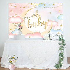 Lofaris Pink Creamy Oh Baby Clowds Moon Gender Reveal Backdrop