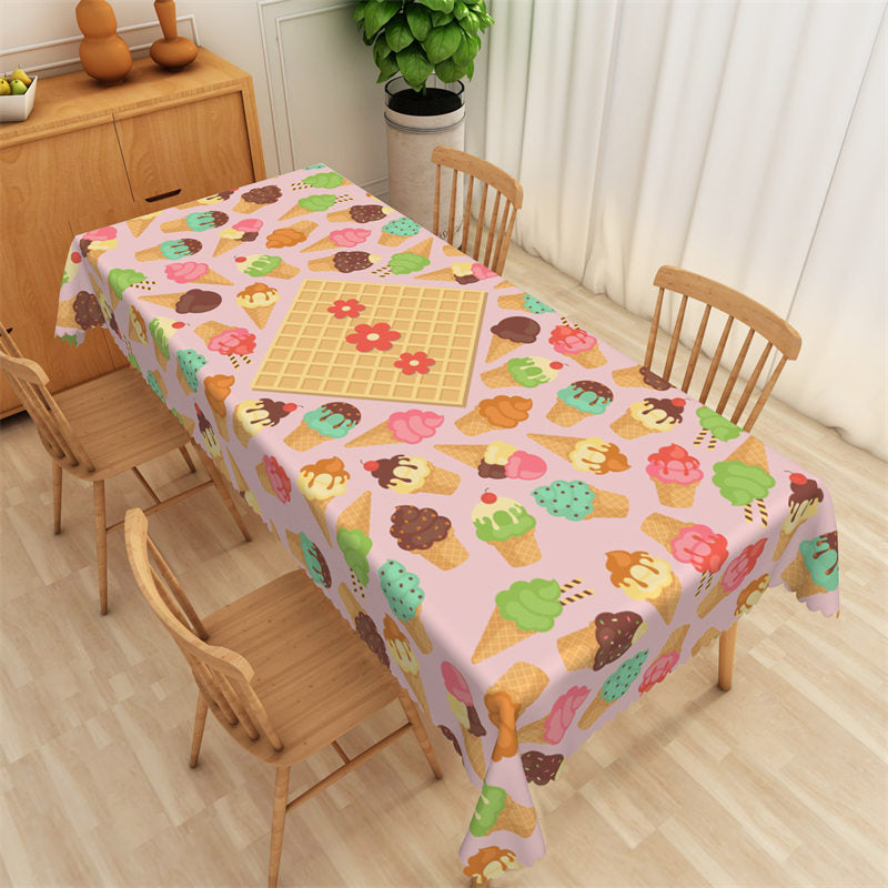 Lofaris Pink Crispy Ice Cream Dessert Rectangle Tablecloth