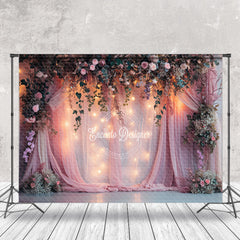 Lofaris Pink Curtain Dim Light Floral Photography Backdrop