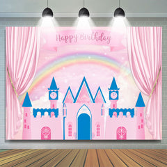 Lofaris Pink Curtain Fairy Castle Roainbow Birthday Backdrop