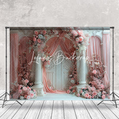 Lofaris Pink Curtain Floral Luxury White Retro Wall Backdrop