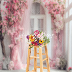 Lofaris Pink Curtain White Arch Door Floral Wedding Backdrop