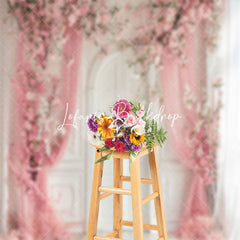 Lofaris Pink Curtain White Retro Wall Floral Wedding Backdrop