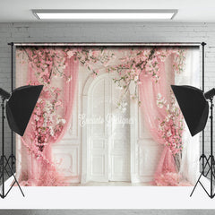 Lofaris Pink Curtain White Retro Wall Floral Wedding Backdrop