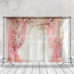 Lofaris Pink Curtain White Retro Wall Floral Wedding Backdrop