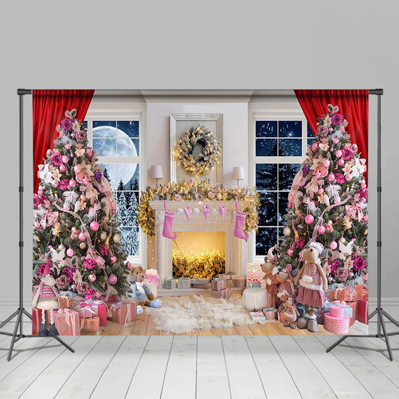 Lofaris Pink Decorations Xmas Tree Gift Christmas Backdrop