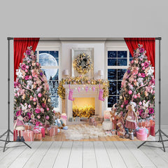 Lofaris Pink Decorations Xmas Tree Gift Christmas Backdrop