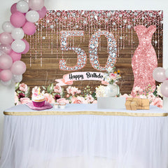 Lofaris Pink Diamond Glitter Plank 50th Birthday Backdrop