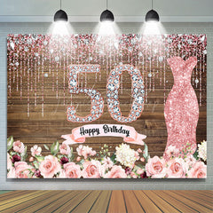 Lofaris Pink Diamond Glitter Plank 50th Birthday Backdrop