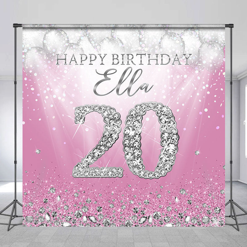 Lofaris Pink Diamonds Balloons Custom 20th Birthday Backdrop