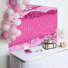 Lofaris Pink Diamonds Glitter Happy Birthday Party Backdrop