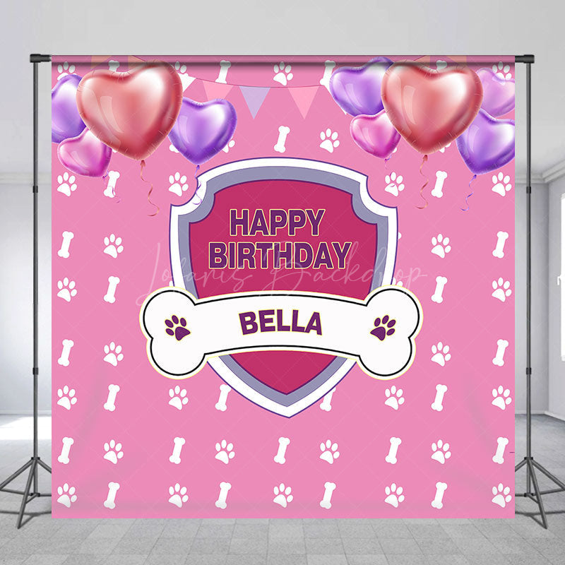 Lofaris Pink Dog Bones Balloons Custom Birthday Backdrop