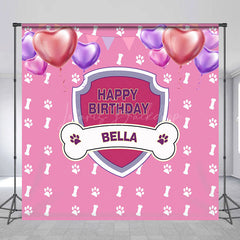 Lofaris Pink Dog Bones Balloons Custom Birthday Backdrop