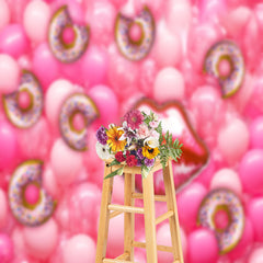 Lofaris Pink Donut Lips Balloon Birthday Cake Smash Backdrop