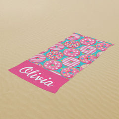Lofaris Pink Donuts Custom Name Beach Towel for Girl