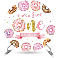 Lofaris Pink Donuts Gold Round Sweet 1st Birthday Backdrop