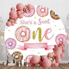 Lofaris Pink Donuts Gold Round Sweet 1st Birthday Backdrop