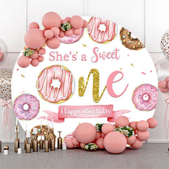 Lofaris Pink Donuts Gold Round Sweet 1st Birthday Backdrop