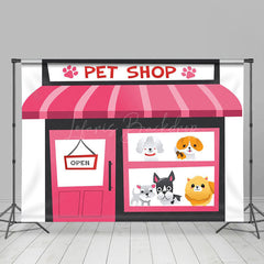 Lofaris Pink Door And Window Lovely Dogs Pet Party Backdrop