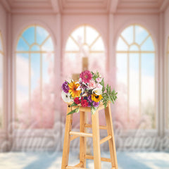 Lofaris Pink Easter Spring Cross Fantasy Window Photo Backdrop