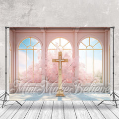 Lofaris Pink Easter Spring Cross Fantasy Window Photo Backdrop