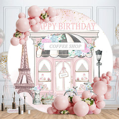 Lofaris Pink Eiffel Flower Coffee Shop Birthday Backdrop