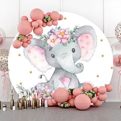 Lofaris Pink Elephant Floral Dots Round Baby Shower Backdrop