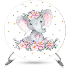 Lofaris Pink Elephant Floral Dots Round Baby Shower Backdrop