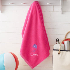 Lofaris Pink Embroidered Cute Sea Creatures Beach Towel