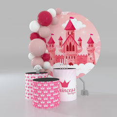 Lofaris Pink Fairy Castle Cloud Round Birthday Backdrop Kit