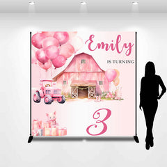 Lofaris Pink Farm Barn Custom Third Birthday Backdrop for Girl