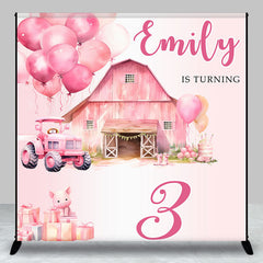 Lofaris Pink Farm Barn Custom Third Birthday Backdrop for Girl