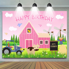 Lofaris Pink Farm Sky Cow Windmill Grass Birthday Backdrop