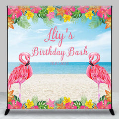 Lofaris Pink Flamingo Floral Beach Custom Birthday Backdrop