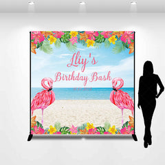 Lofaris Pink Flamingo Floral Beach Custom Birthday Backdrop