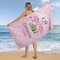 Lofaris Pink Flamingo Summer Christmas In July Beach Towel