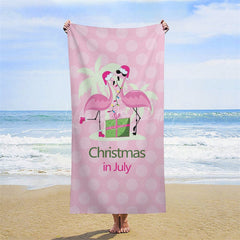 Lofaris Pink Flamingo Summer Christmas In July Beach Towel