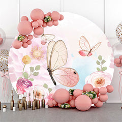 Lofaris Pink Floral And Butterfly Round Birthday Backdrop Kit