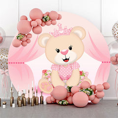 Lofaris Pink Floral And Teddy Bear Round Baby Shower Backdrop Kit