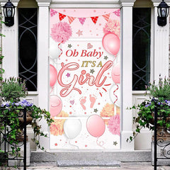 Lofaris Pink Floral Balloon Girls Baby Shower Door Cover