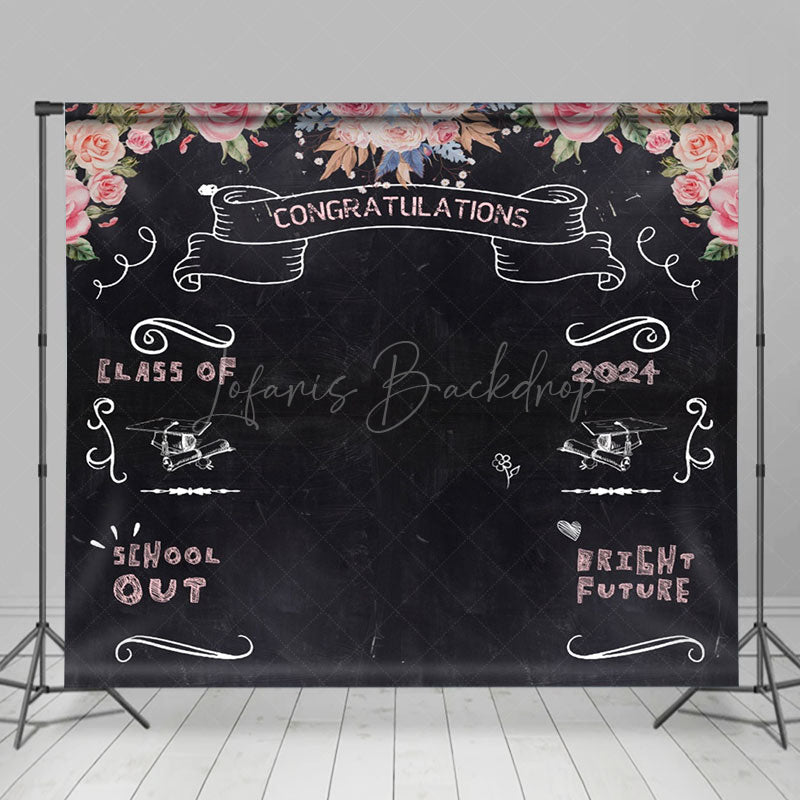 Lofaris Pink Floral Blackboard 2024 Graduation Backdrop