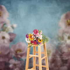 Lofaris Pink Floral Blue Abstract Backdrop For Photography