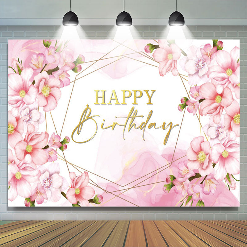 Lofaris Pink Floral Bud Watercolor Happy Birthday Backdrop