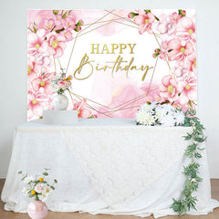 Lofaris Pink Floral Bud Watercolor Happy Birthday Backdrop