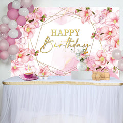 Lofaris Pink Floral Bud Watercolor Happy Birthday Backdrop