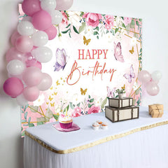 Lofaris Pink Floral Butterfly Green Leaves Birthday Backdrop