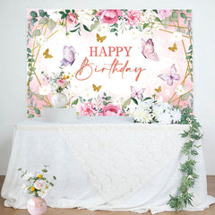 Lofaris Pink Floral Butterfly Green Leaves Birthday Backdrop