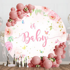 Lofaris Pink Floral Butterfly Round Baby Shower Backdrop